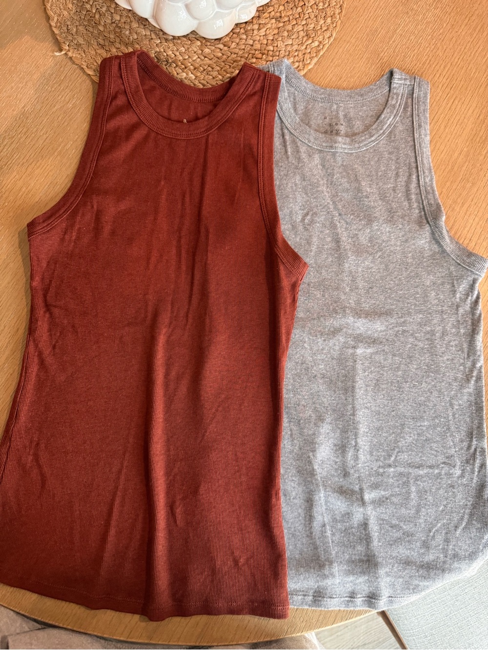 Womens Ribbed High Neck Tank Top - Rust and Heather Gray (2-Pack)